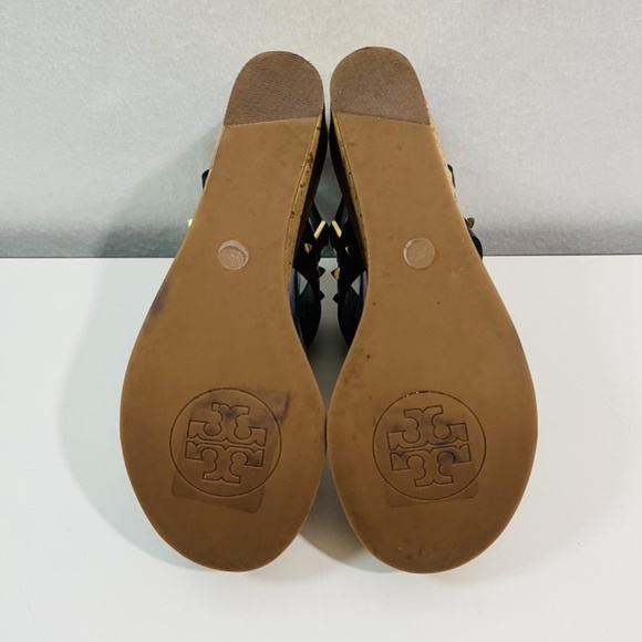 Tory Burch Dale Cork Wedge Size 8M Gold Spike Leather Thong Sandals - Picture 6 of 10
